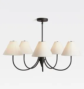 31'' Rustic Bronze Branch Arm Chandelier with 5 White Fabric Shades Indoor Waterproof CE Certified for Dining Kitchen Island