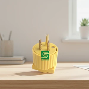 Yellow Heavy Duty Plastic Plug Adapter with 2 Outlets Industrial Rugged Power Connector for Job Sites Workshops and Tools