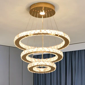 Modern Luxury Chandeliers Pendant Lights Geometric LED Chandelier for Living Room 3 Ring Hang Lamp