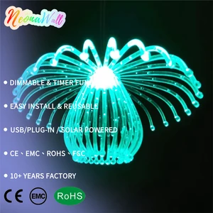 LED Plastic Fiber Optic Jellyfish Pendant Lights RGB Color Changing IP65 Outdoor Christmas Tree Lights for Restaurant Bar Party