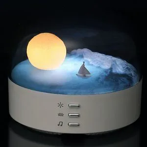 Elegant Moon Sea Snow Mountain LED Night Light Music Speaker Lamp USB Type-C Rechargeable Plastic Outdoor Bedroom Mood Light