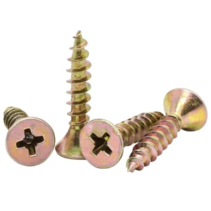 Yellow Zinc Plated Screw Self-Tapping Screws Cross Countersunk for Chipboard and Fiberboard