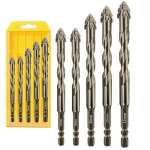 5-PCS Masonry Concrete Drill Bit Set, Heavy-Duty Masonry Drill Bits for Concrete, Brick, Tile, Cement, Carbide Tip 6/6/8/10/12mm