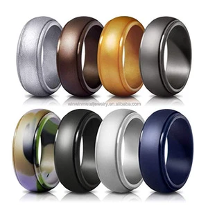 Fashion Silicone Ring Men's Breathable Silicone Rubber Sealing Ring Step Edge Wedding Band Silicone Sports Rings For Men