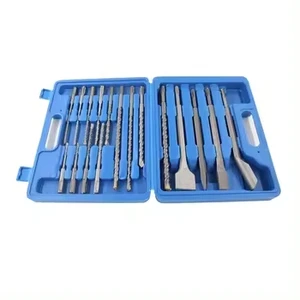 17PCS SDS Plus Hammer Drill Bit and Chisel Set Round Handle Impact Drill for Concrete Masonry Wall Drilling Grooving