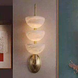 Modern Minimalist Designer Copper Wall Lamp Living Room Natural Alabaster LED Light Hotel Corridor Bed Side Wall Lamp