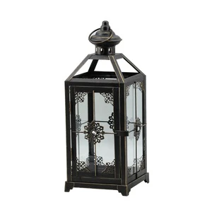Decorative Black Brush Gold Centerpiece Moroccan Glass Hanging Home and Garden Metal Candle Lantern