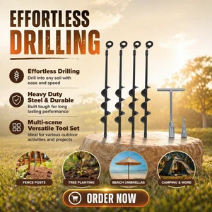 Spiral Soil Auger Drill Steel 9.5mm Shaft Diameter 440mm Overall Length Outdoor Planting Ground Fixing Screw Stake & Anchor
