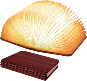 USB Wireless LED Table Lamp with Comfortable Warm Wooden Desk Modern Night Light for Bedroom Reading & Decoration Paper Shade