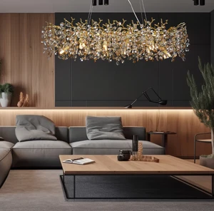 Luxury Crystal Minimalist French Style Chandelier American Light Living Room Bedroom Aluminum Tree Branches Golden Restaurant