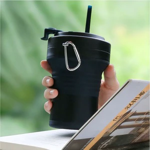 Custom Shape 550ml 16oz Bpa Free Portable Foldable Silicone Coffee Cup,silicone Collapsible Straw Cups,silicone Folding Cup