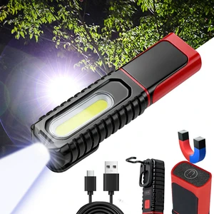 Multifunctional COB Work Light 24 LED Magnetic 180 Rotating Hook USB C Rechargeable Dimmable Bright Worklight Workshop Office