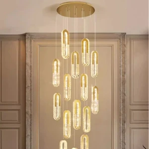 Light Luxury Iron Duplex Living Room Stair Chandelier Villas Modern Dining Room Multi-Story Hollow Linear Cryst LED Middle Size