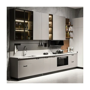 Modern Two-Tone Black White Custom Kitchen Cabinet L-Shape Quartz Countertop Soft-close Waterproof Cabinetry For Villa Home