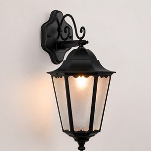 Classic LED Outdoor Wall Light Black Lantern Wall Sconce Textured Glass Shade Porch Entryway Patio Garden IP65 OEM ODM Factory