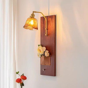 Vintage Wooden Contemporary Wall Lamp for Living Room Bedroom Bedside LED Dimmable Decorative Lamp