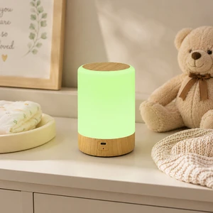 T1 Wood Grain Night Light Touch Dimmable RGB Colorful Bedside Lamp Rechargeable USB Bedroom Sleep Aid Table Lamp