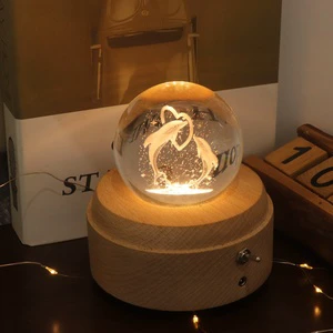 USB Rechargeable Decoration Ocean 3D Crystal Night Light Music Table Lamp Night Light With Music