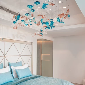 High Reliability Large Customizable Adjustable Optical Chandelier Villa Living Bed Room Metal Glass Pendant Lamps