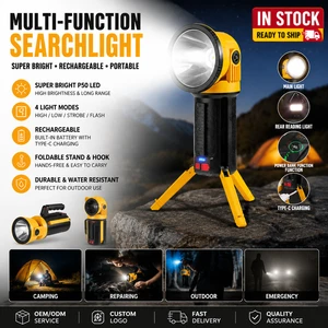 Stock Rechargeable IP65 Waterproof 180 Degree Rotatable Searchlight Hook Hidden Bracket ABS Material Flashlight with 1500 Lumens