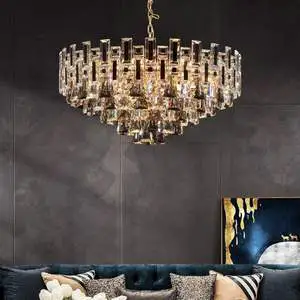 Modern Residential Crystal Chandeliers Lighting Hotel Suspension Design Luxury Led Round Pendant Lights