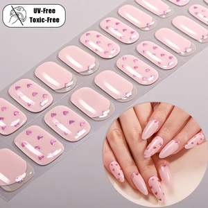 Wholesale 3D Love Heart Eye Cat Gold Stamping Nail Strips NO UV Lamp Gel Polish Gel Nail Stickers No Bake UV Free Gel Nail Wraps
