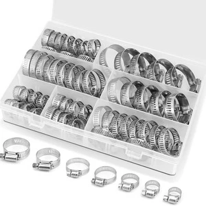 64pcs Hose Clamp Adjustable 8-38mm Worm Gear Hose Clip Set Fuel Hose Clamp for Water Pipe Plumbing Automotive Mechanical