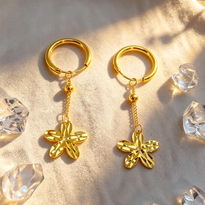 Car-surface five-petal flower delicate chain hoop earringsChinese Brand Jewelry Manufacturer ES172