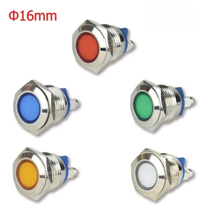 16mm Metal LED Indicator Light Waterproof Signal Lamp 12V 24V 220V Red Yellow Blue Green White Pilot Signal Lamp with Screw