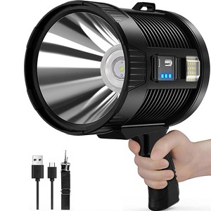 Outdoor Long Range Handheld 6 Modes USB Rechargeable LED Flashlight Solar Flash Light Searchlight Spotlight for Hunting