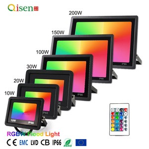 Warehouse RGBW LED Flood Light IP65 Waterproof 10W-200W Adjustable Beam Angle 110 Remote Control Aluminum High Brightness