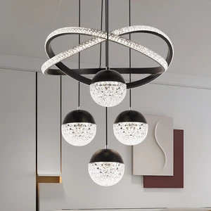 US Stock Gold LED 3-Color Dimmable Acrylic Aluminum Chandeliers Kitchen Island Light Fixtures Modern Pendant Lights