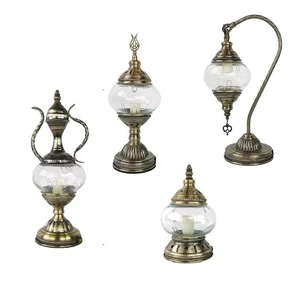 Turkish Style DIY Handmade LED Table Lamp Glass Iron Body AC Power Supply Mediterranean Design Multicolored Shade for