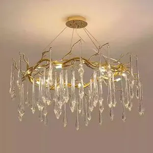 Modern Style Indoor Home Living Room Luxury Gold Wrought Iron Stone Adjustable Height LED Pendant Light Tree Branch Chandeliers