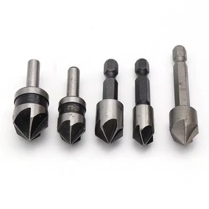 5-Piece 82 Degree Black Countersink Bit Set HSS Metal Chamfer Cutter With Hex Shank Industrial Drilling Applications