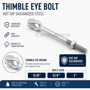 Threaded Assembly Stay Tie Anchor Rod Galvanized Straight Tiger Head Thimble Eye Bolt For Guy Wire