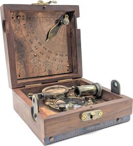 Antique Vintage Marine Master Instrument Box Polished Brass Telescope Spirit Level with Working Compass Scale Chart Unique Tools