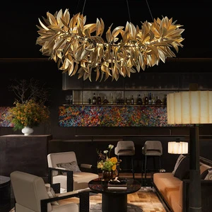 New Product Indoor Inspired Lamp Leaf Shape Villa Apartment Staircase Metal LED Chandelier