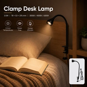 Clamp Desk Lamp Gooseneck Work Light With 3.5W 3 CCT Dimmable For Craft Work Light Reading Clip Lamp