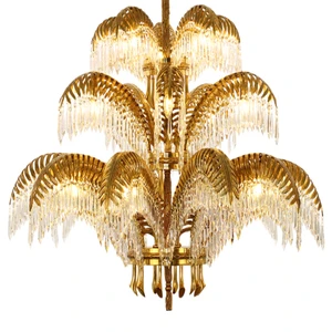Bronze Branch Chandelier Copper Palm Leaf Crystal Tassels Pendant Lamp Decor Living Room Dining Bedroom Hanging Light