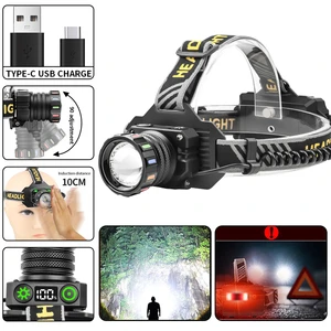 30W Long Range LED Headlamp With Sensor 1000m Range 5+4 Modes Type-C Rechargeable Double Switch Hiking Red Tail Waring