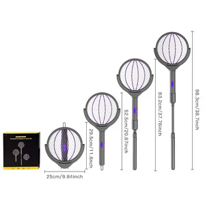 Telescopic Electric Mosquito Swatter 360 Degree Rotatable Foldable Racket Rechargeable UV Light Bug Zapper For Home Indoor