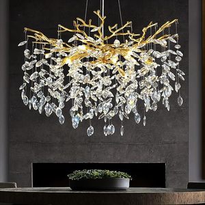 Modern Luxury Gold K9 Crystal Tree Branches Hanging Over Table Chandelier Light Lamps for Living Room and Dining Room Bedrooms