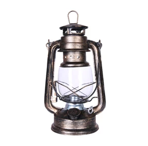 24.5cm LED Antique Kerosene Lamp Vintage Hurricane Lantern Camping Decorative Light Iron Synthetic Glass