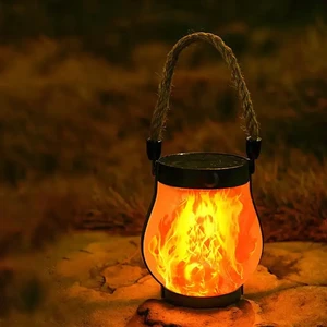 Wolongmountain IP65 Waterproof LED Flame Lamp Solar Powered Hanging Garden & Camping Lantern