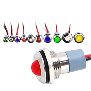 Stainless Steel Waterproof Small Wired LED Indicator Light 6/8/10/12 Flat Head High Head Metal Power Signal Light