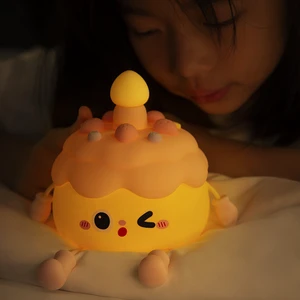 Cartoon Cake LED USB Nightlight Modern Touch Control Adjustable Brightness Warm White Silicone Cute Bedroom Nursery Night Lamp