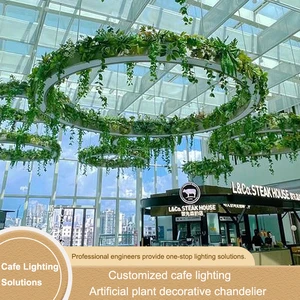 Custom Modern Minimalist Elegant Cafe Lighting Artificial Plant Decor Round LED Pendant Lamp Commercial Ambient Illumination