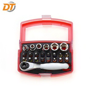DT High Quality S2 Steel 24pcs Screw Driver Bit Set With Color Ring Socket And Ratchet Chrome Plated For Industry&DIY Use