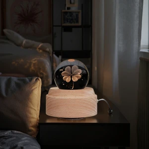 Wireless LED Table Light with Crystal Ball Wooden Pedestal Music Box Night Bedroom Decor Holiday Gifts Wood Craft Wooden Boxes